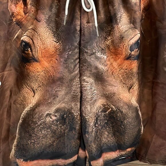 Men’s Novelty Hippo Swim Trunks Shorts, Brown, Size Large - Picture 3 of 5